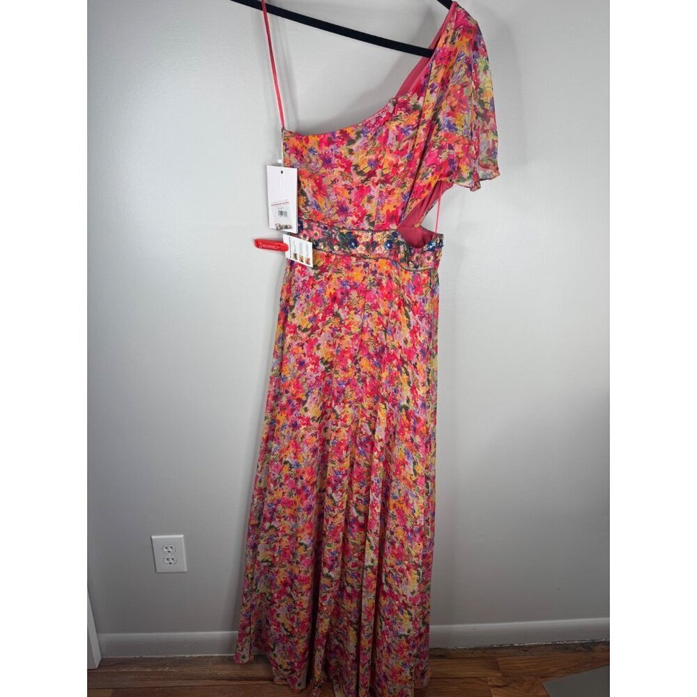 NWT Mac Duggal 9157 One Shoulder Butterfly Sleeve Floral Gown Size 2 - Picture 6 of 6